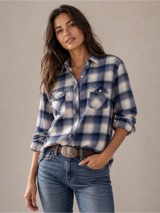 Weatherproof Tops - Weather proof Vintage flanel button down shirt white blue plaid pattern Large